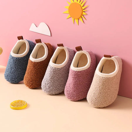 Zapatillas de casa cálidas antideslizantes de lana y goma para niños – Zapatillas interiores cómodas para niños