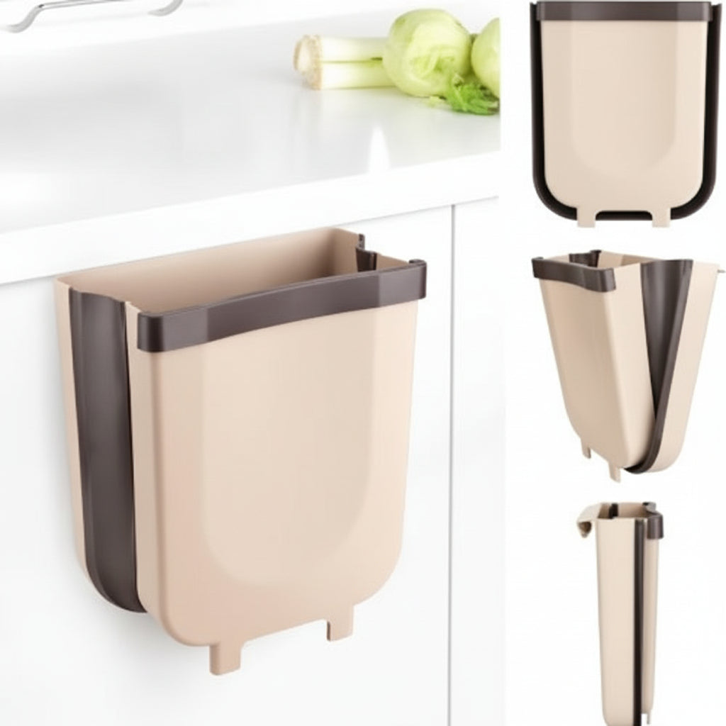 Papelera de cocina colgante y plegable de plástico para gabinete