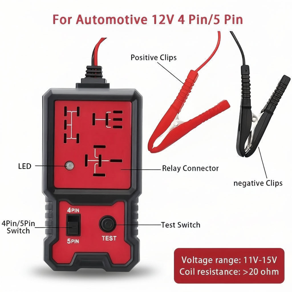 Probador de batería de coche 12 V, herramienta de prueba de voltaje con LED y relé
