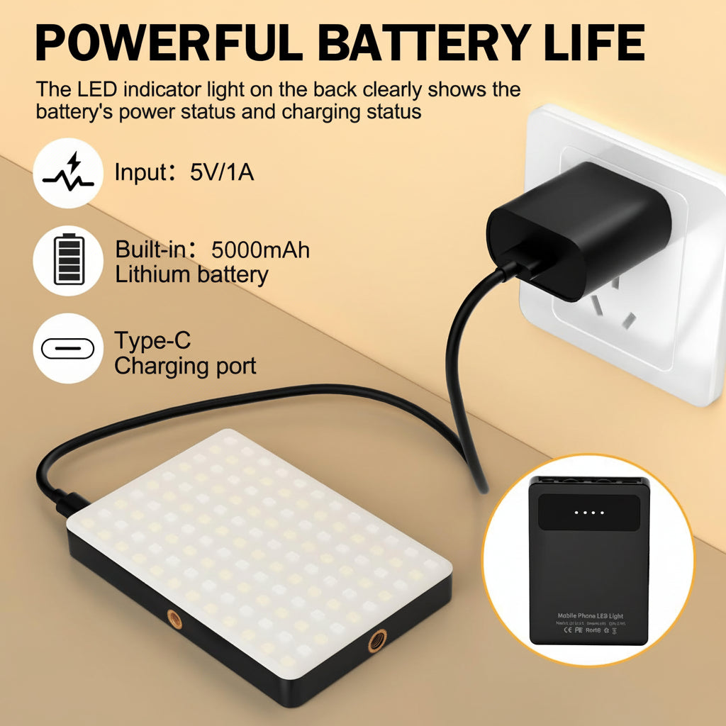 Luz LED para selfies con clip para teléfono, modos ajustables
