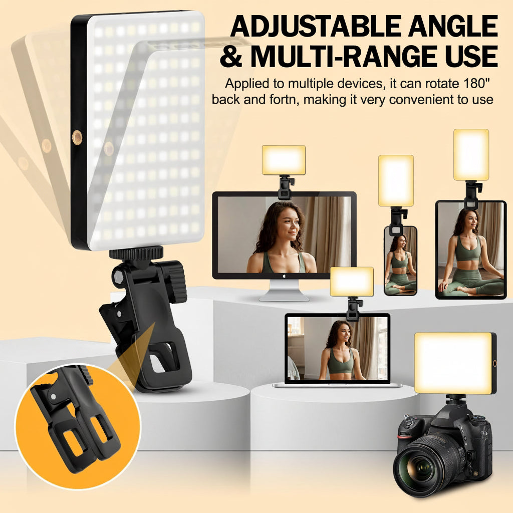 Luz LED para selfies con clip para teléfono, modos ajustables
