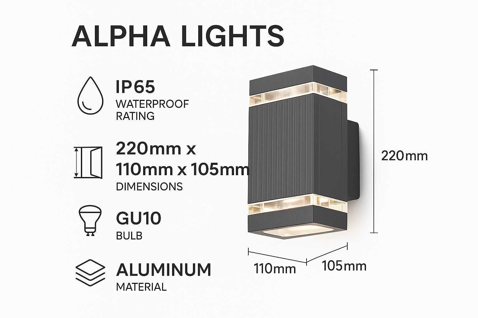 Lumora – Lámpara exterior moderna up & down negra – IP65 impermeable GU10