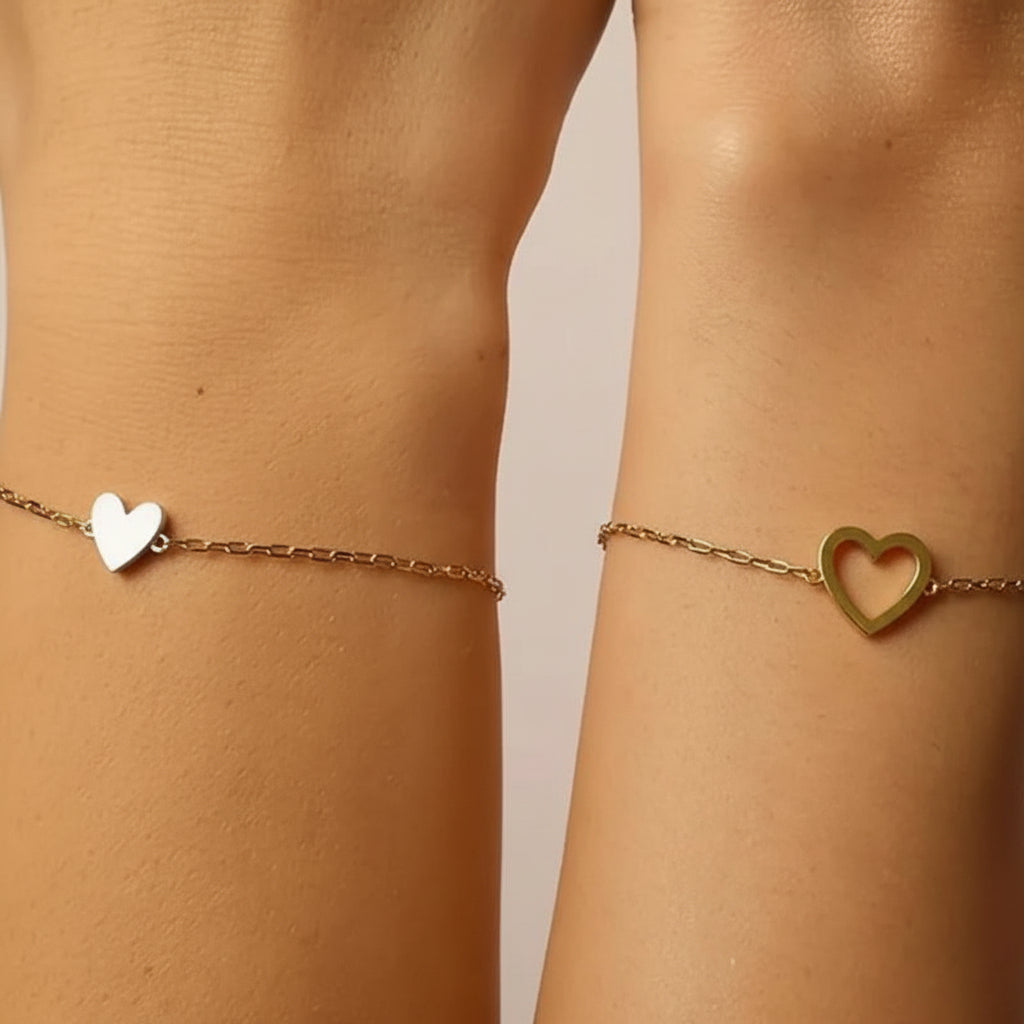 Pulsera ajustable de cadena con corazón, joyería para parejas a juego