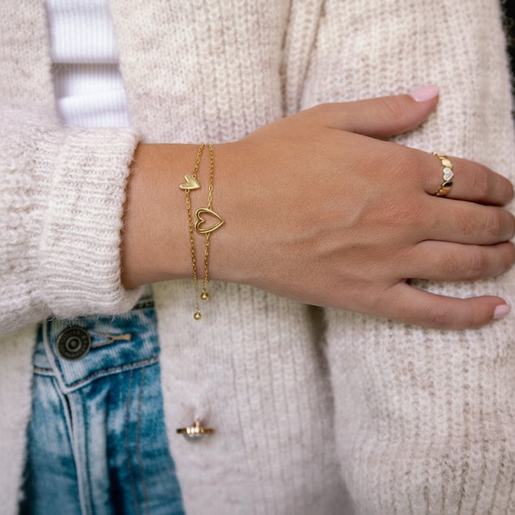 Pulsera ajustable de cadena con corazón, joyería para parejas a juego