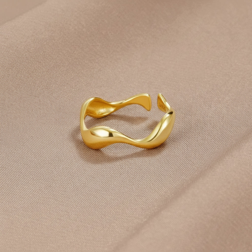 Anillo minimalista de oro y plata esterlina, ajustable, inspirado en el océano