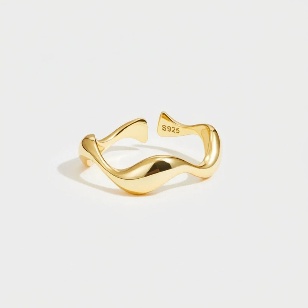 Anillo minimalista de oro y plata esterlina, ajustable, inspirado en el océano