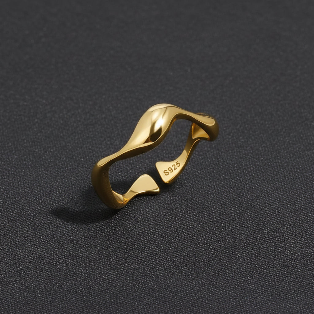 Anillo minimalista de oro y plata esterlina, ajustable, inspirado en el océano
