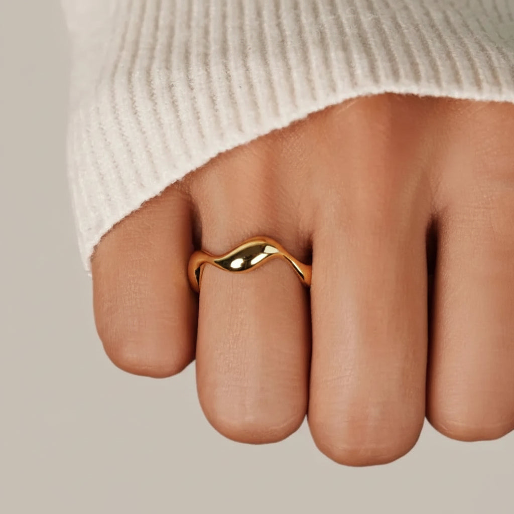 Anillo minimalista de oro y plata esterlina, ajustable, inspirado en el océano