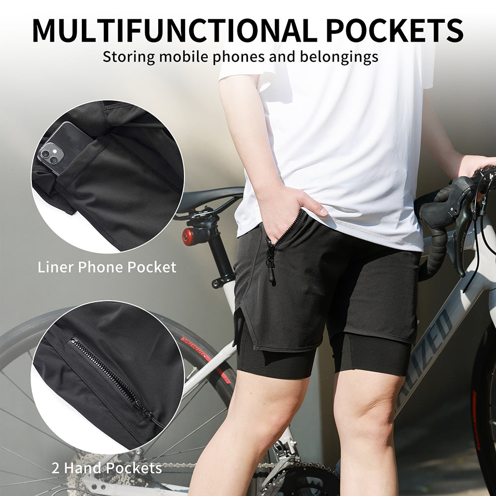 Pantalones Cortos de Ciclismo 2 en 1 para Hombre – Acolchado 3D, Transpirables y de Secado Rápido