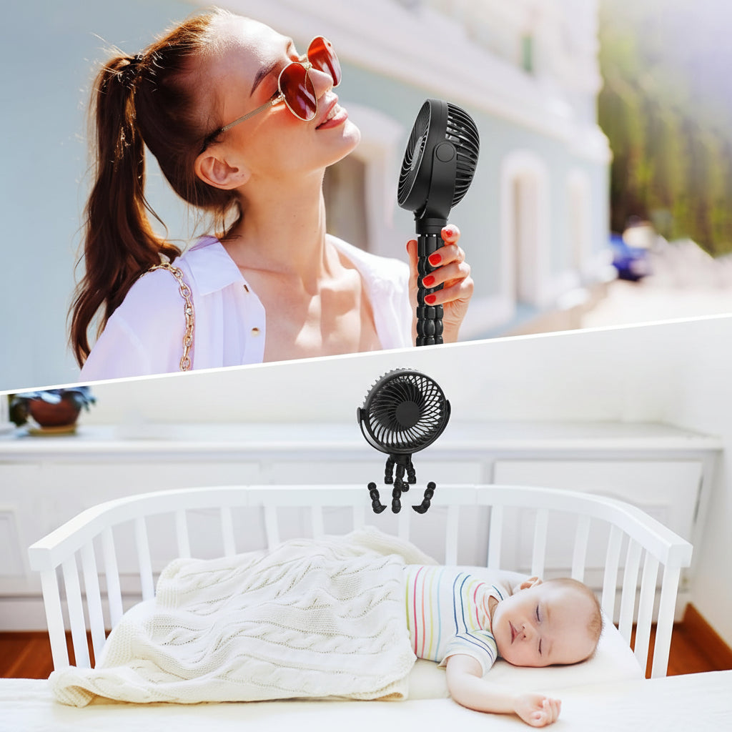 Ventilador portátil con clip para cochecito de bebé, alimentado por batería
