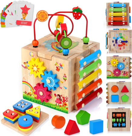 MINDBLOX – Cubo de Aprendizaje Montessori de Madera 8 en 1 para Niños Pequeños con Juegos Educativos