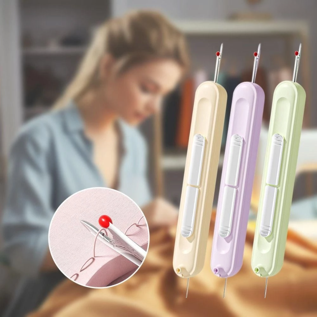 Enhebrador de agujas 2 en 1 con descosedor – Compacto y práctico