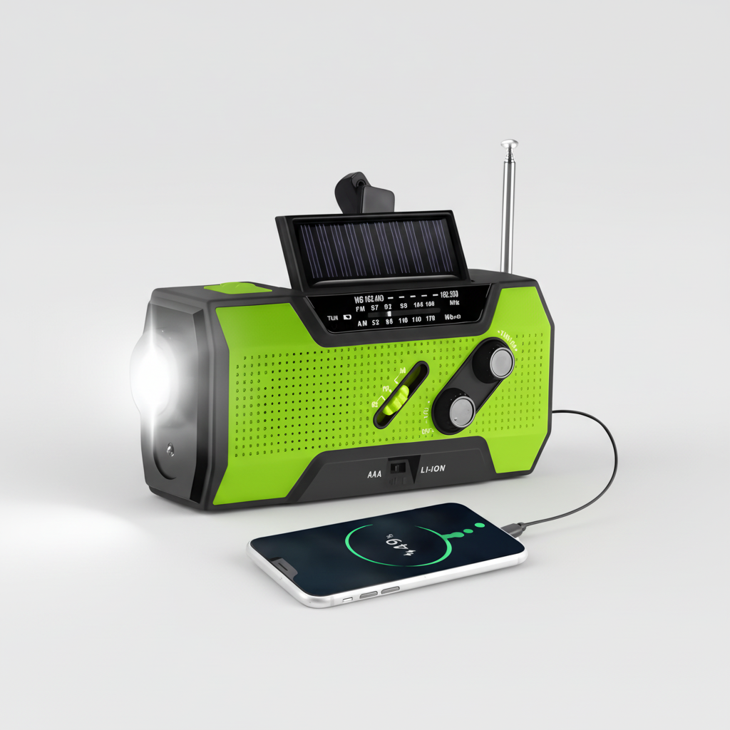 Radio meteorológica de emergencia portátil con carga solar y manivela