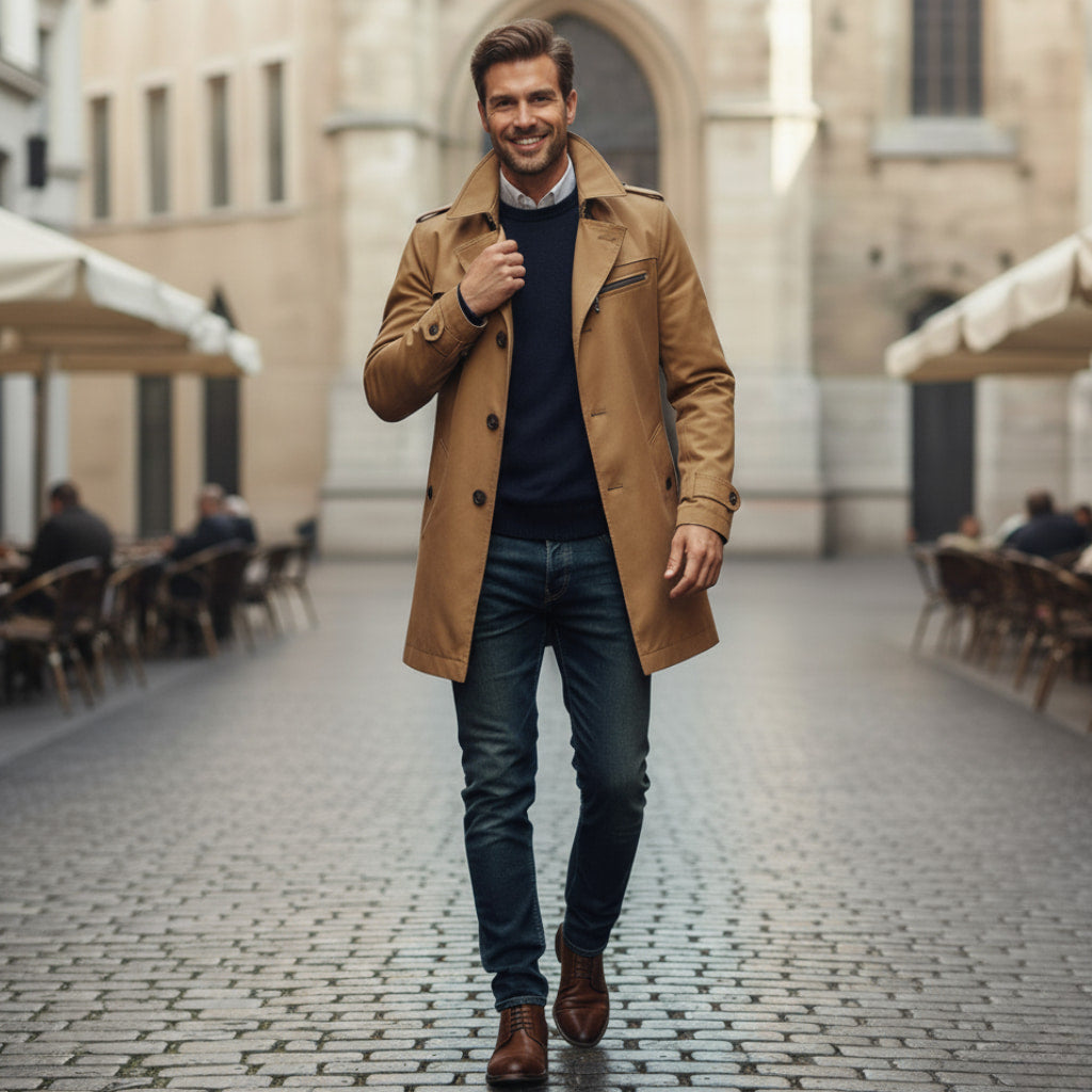 Gabardina impermeable para hombre – Estilo militar con bolsillo con cremallera