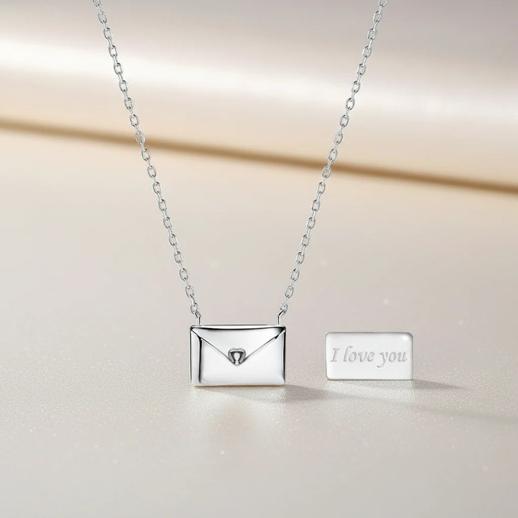 Colgante de collar en forma de sobre con carta de amor de cobre, joyería para regalo