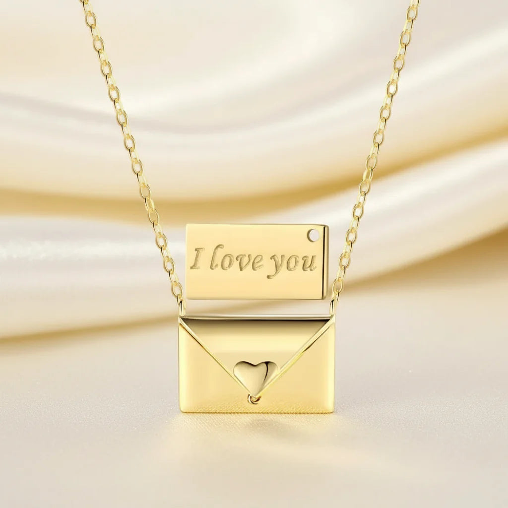 Colgante de collar en forma de sobre con carta de amor de cobre, joyería para regalo