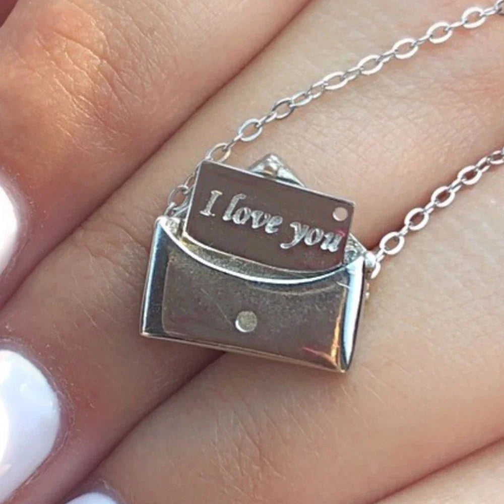 Colgante de collar en forma de sobre con carta de amor de cobre, joyería para regalo