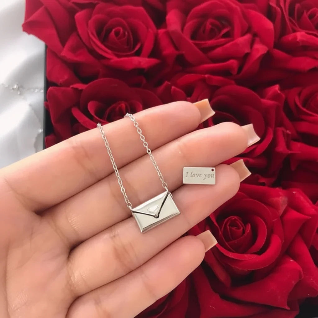 Colgante de collar en forma de sobre con carta de amor de cobre, joyería para regalo