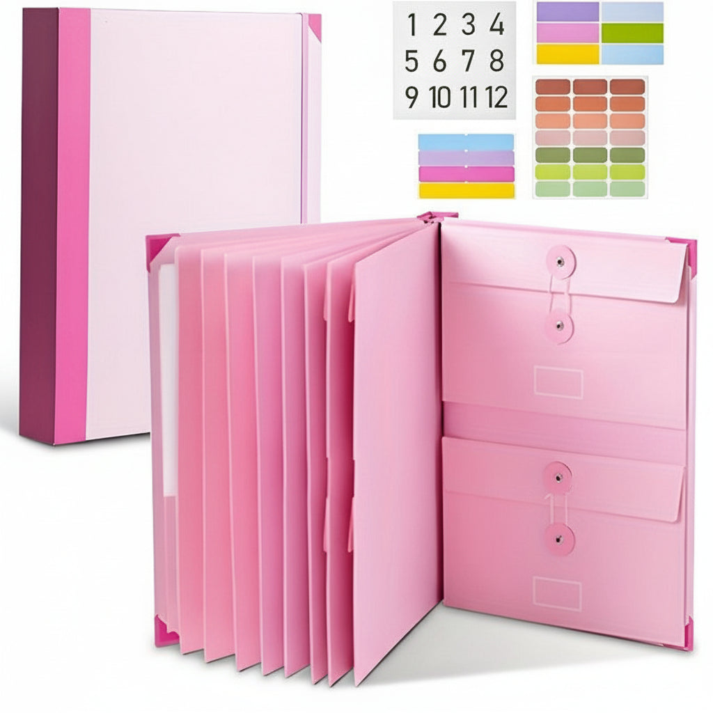 Organizador de anillas rosa – kit de carpetas para documentos del hogar