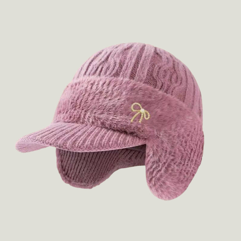 Gorro Trapper de Punto con Orejeras y Visera para Invierno — Rosa