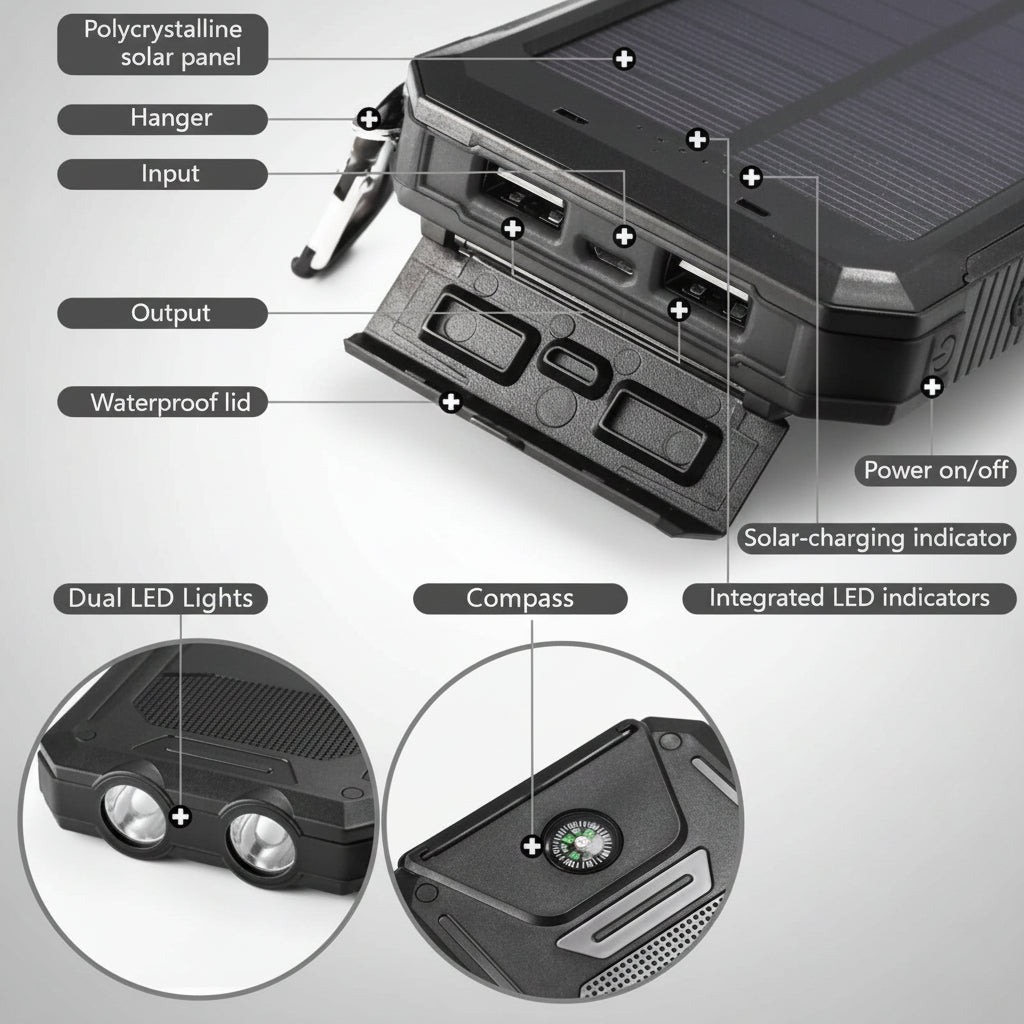 Cargador solar de 20000 mAh, batería externa impermeable