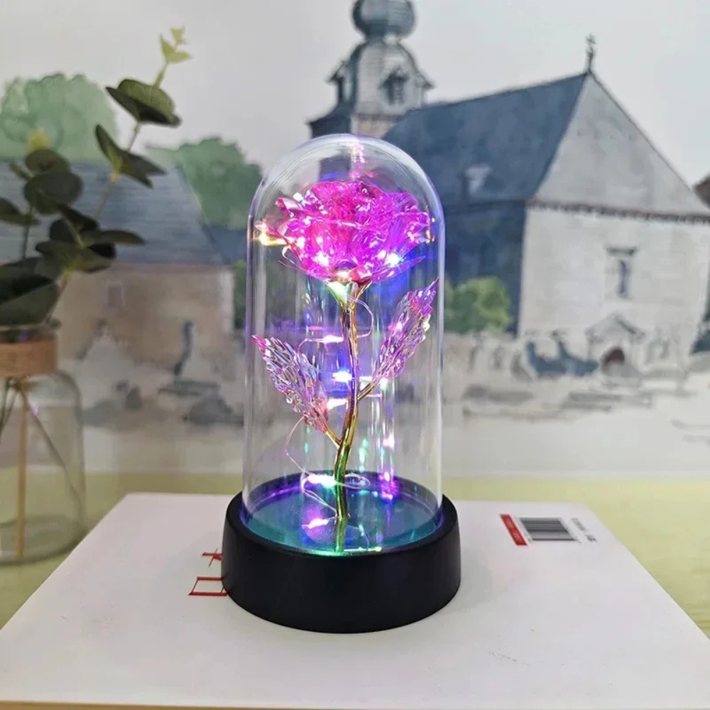 Lámpara de mesa LED con cúpula de vidrio rosa, luz decorativa romántica