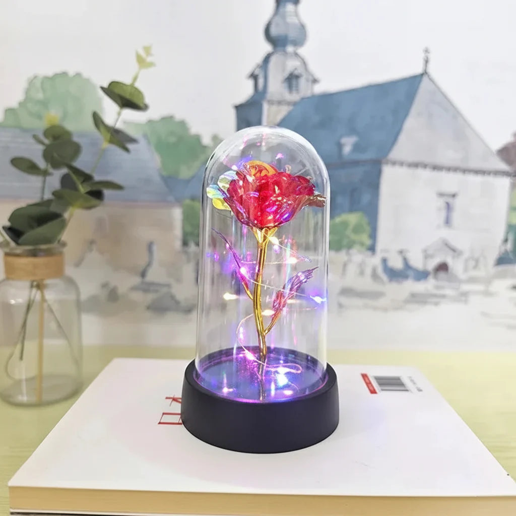 Lámpara de mesa LED con cúpula de vidrio rosa, luz decorativa romántica