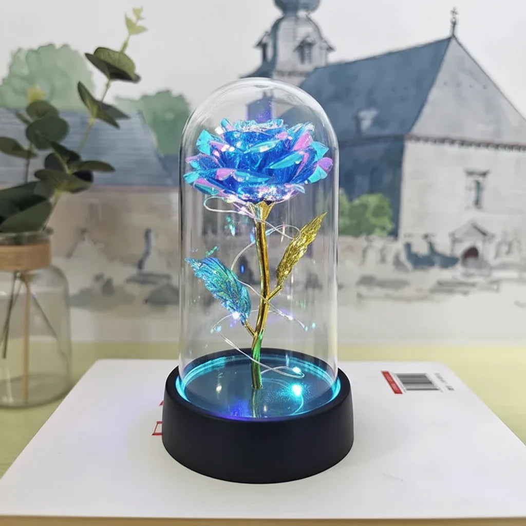 Lámpara de mesa LED con cúpula de vidrio rosa, luz decorativa romántica