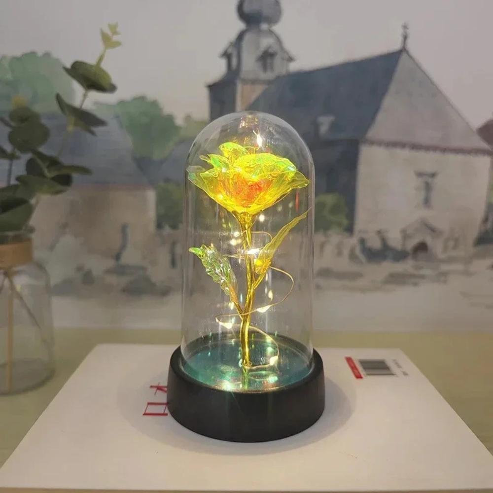 Lámpara de mesa LED con cúpula de vidrio rosa, luz decorativa romántica