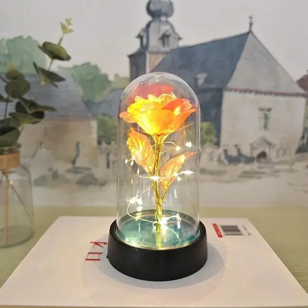 Lámpara de mesa LED con cúpula de vidrio rosa, luz decorativa romántica