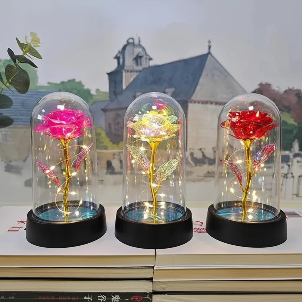 Lámpara de mesa LED con cúpula de vidrio rosa, luz decorativa romántica