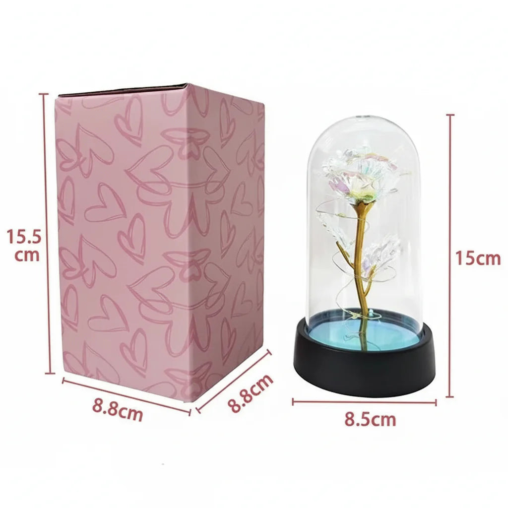 Lámpara de mesa LED con cúpula de vidrio rosa, luz decorativa romántica