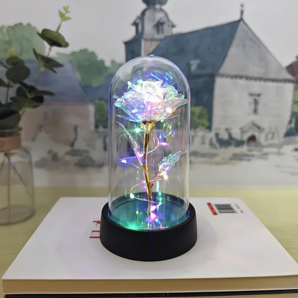 Lámpara de mesa LED con cúpula de vidrio rosa, luz decorativa romántica