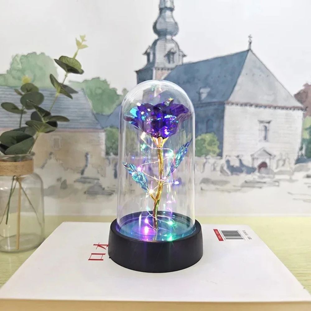 Lámpara de mesa LED con cúpula de vidrio rosa, luz decorativa romántica