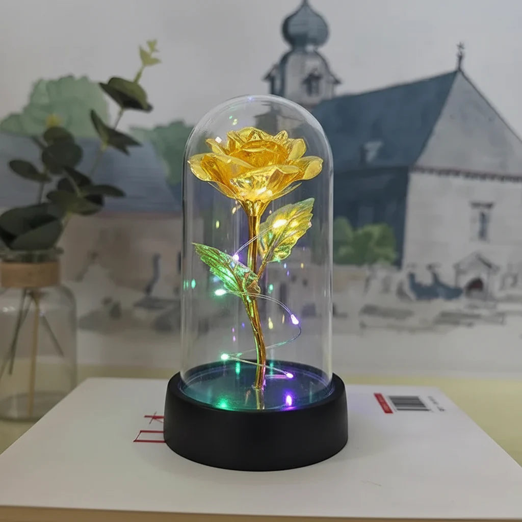 Lámpara de mesa LED con cúpula de vidrio rosa, luz decorativa romántica