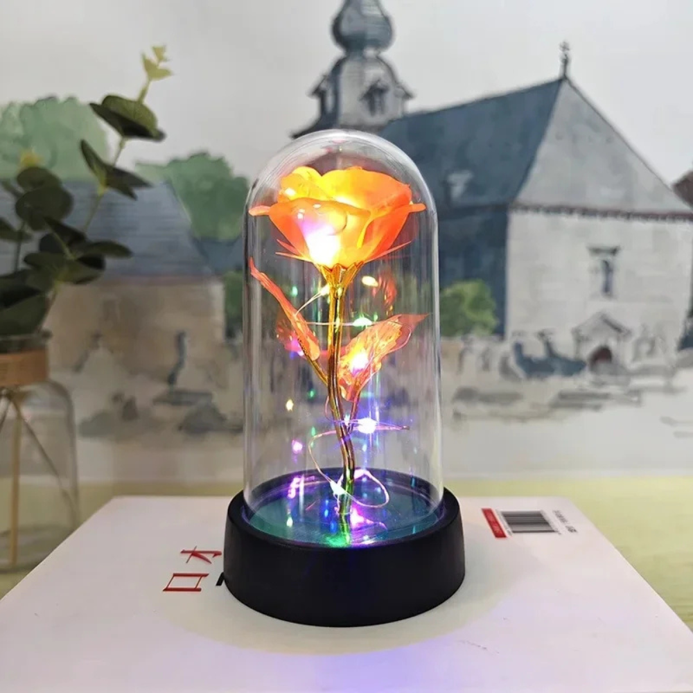 Lámpara de mesa LED con cúpula de vidrio rosa, luz decorativa romántica
