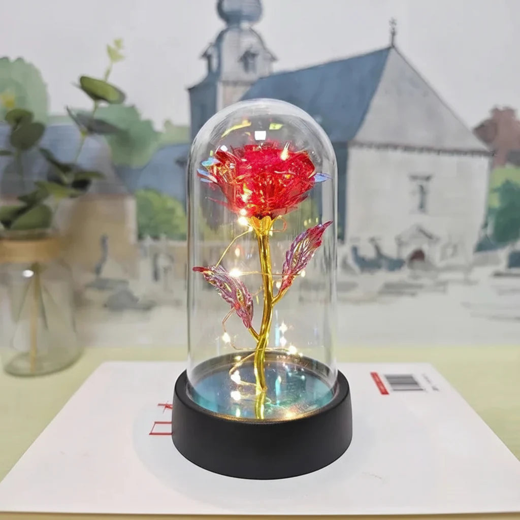 Lámpara de mesa LED con cúpula de vidrio rosa, luz decorativa romántica