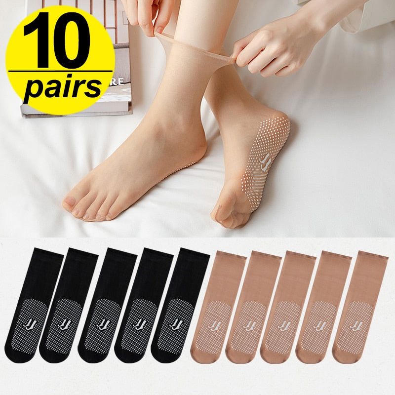 Calcetines para mujer de seda ultrafina y transpirables, de verano