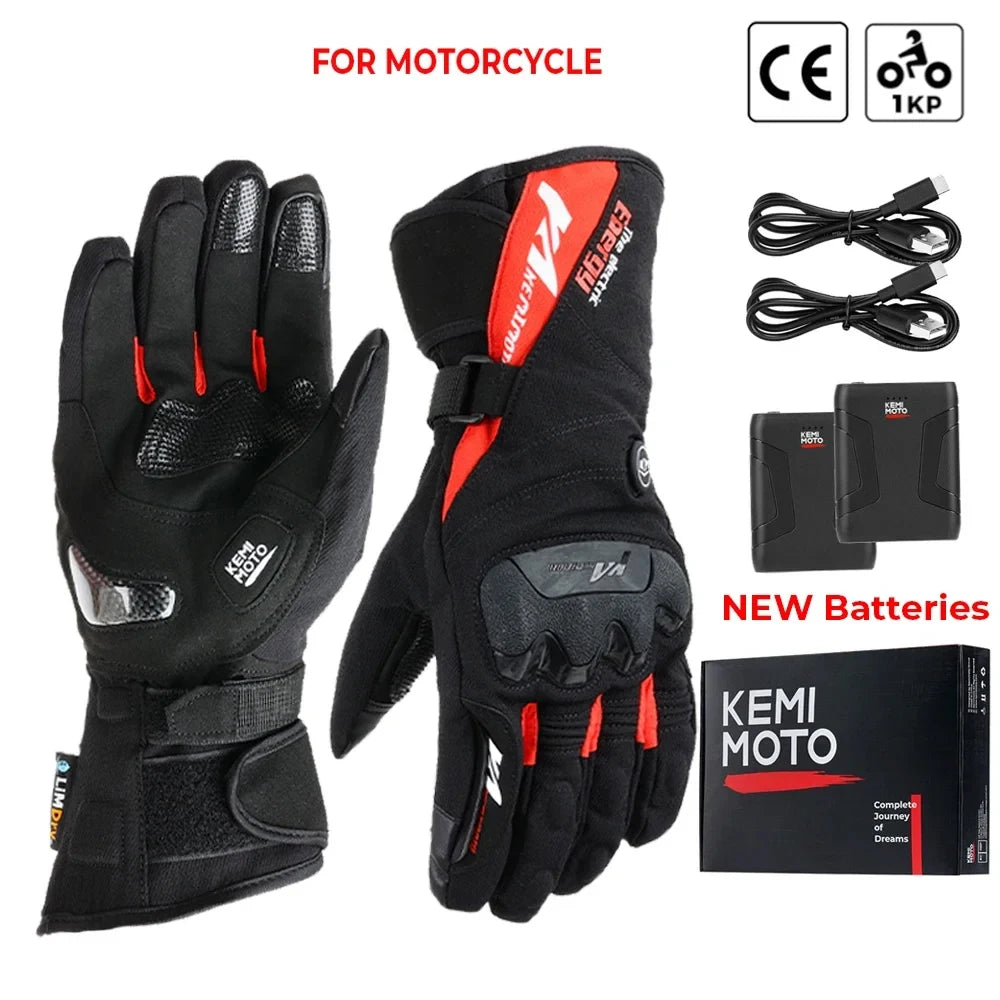 Guantes calefactables moto invierno impermeables batería recargable 2500mAh 3 temperaturas táctiles — 8012RD