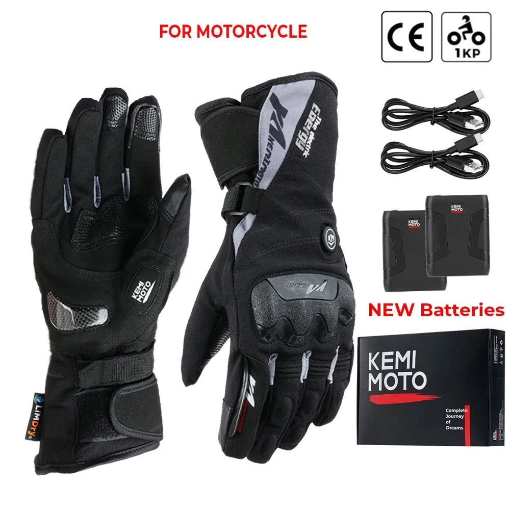 Guantes calefactables moto invierno impermeables batería recargable 2500mAh 3 temperaturas táctiles — 8012BK