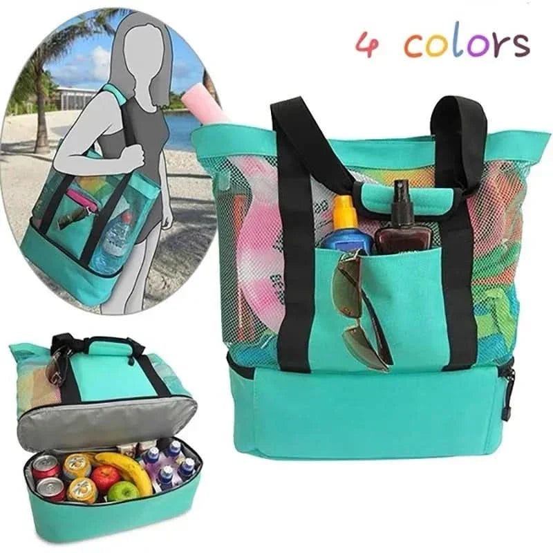Bolsa de picnic y playa de malla impermeable con doble capa y gran capacidad