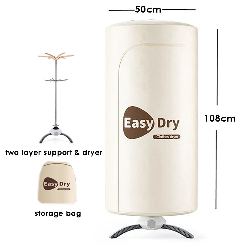 Tendedero eléctrico plegable 900W con aire caliente, acero inoxidable, secado rápido de ropa hasta 5kg — Blanco