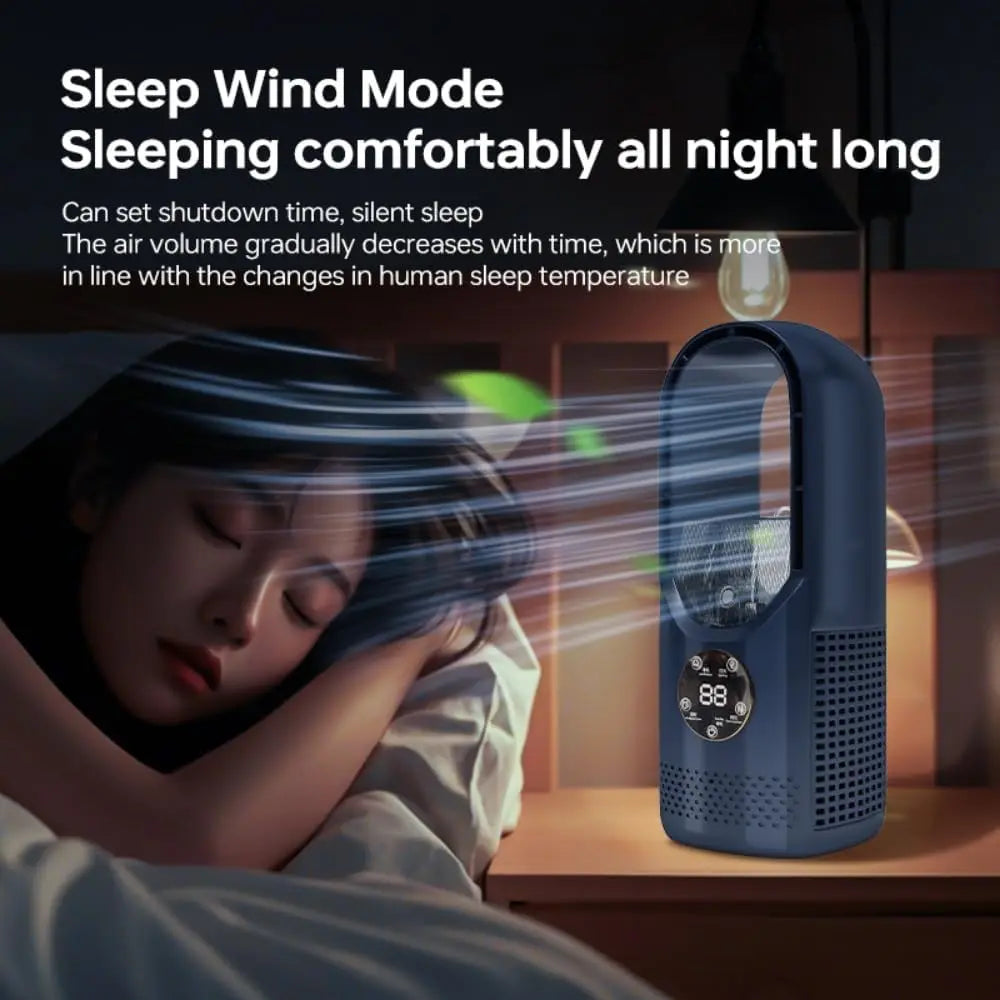 Ventilador sin aspas con humidificador y luz RGB - Silencioso e inalámbrico para casa y de viaje