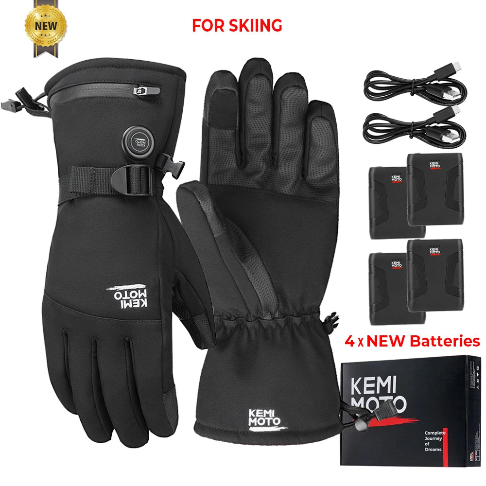 Guantes calefactables moto invierno impermeables batería recargable 2500mAh 3 temperaturas táctiles — N-8029BK Plus