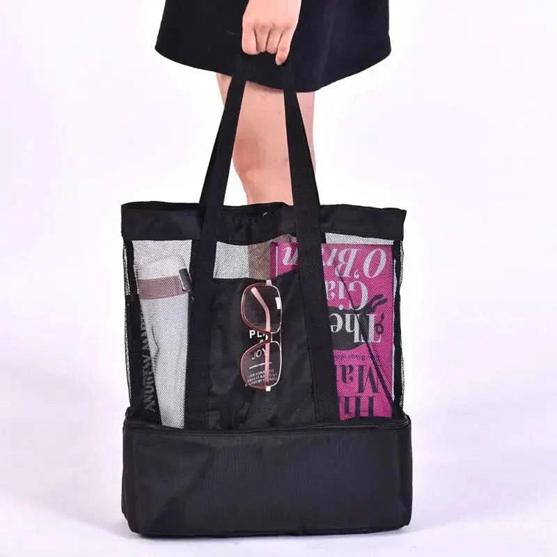 Bolsa de picnic y playa de malla impermeable con doble capa y gran capacidad