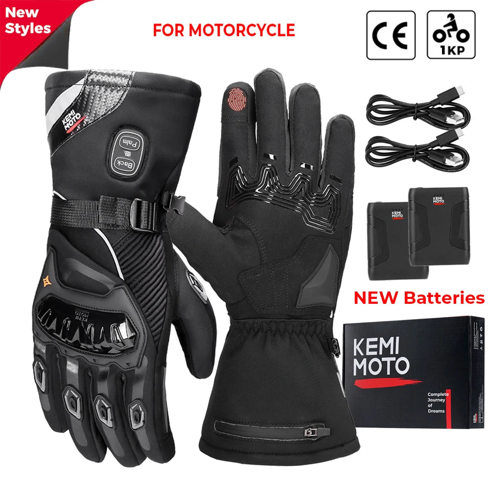 Guantes calefactables moto invierno impermeables batería recargable 2500mAh 3 temperaturas táctiles — N-8033BK PRO