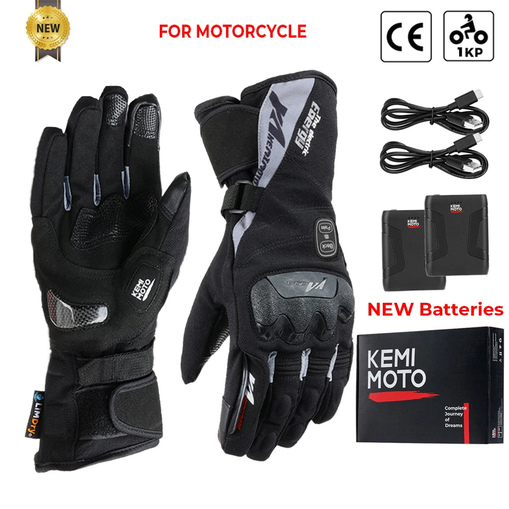 Guantes calefactables moto invierno impermeables batería recargable 2500mAh 3 temperaturas táctiles — 8034BK PRO