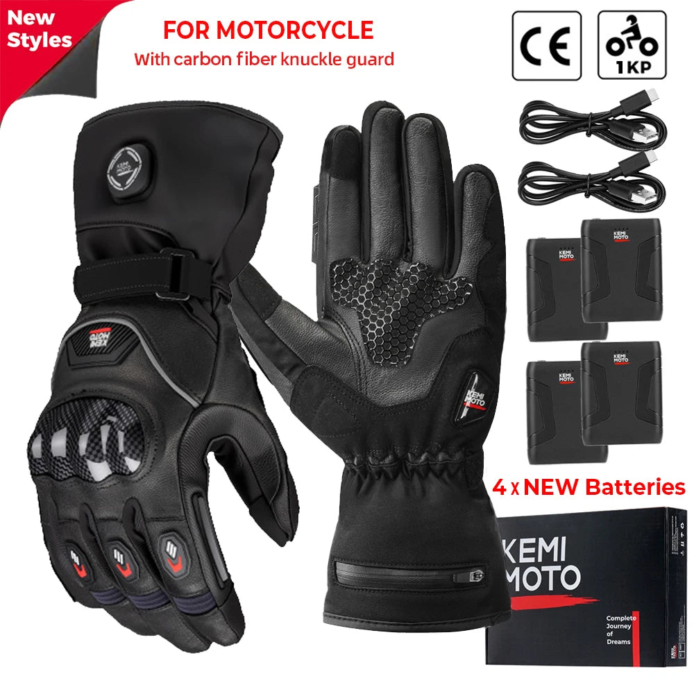 Guantes calefactables moto invierno impermeables batería recargable 2500mAh 3 temperaturas táctiles — N-8039BK PRO Plus
