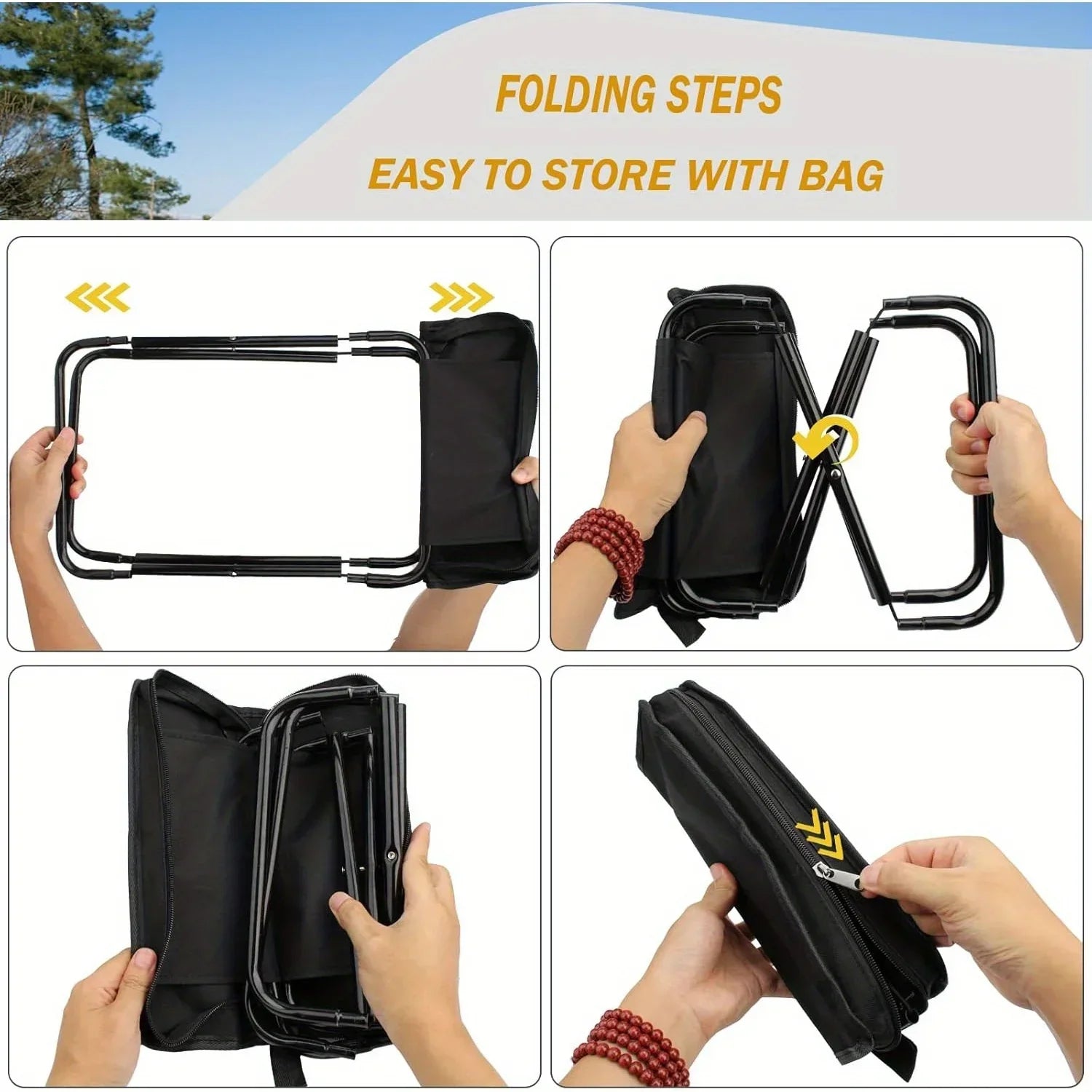 Taburete de camping plegable | Asiento portátil compacto y resistente