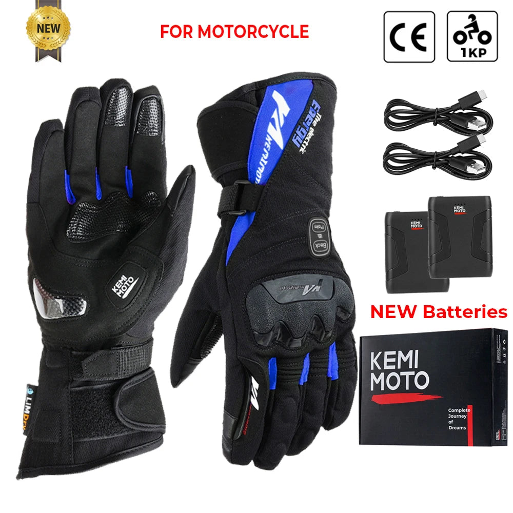 Guantes calefactables moto invierno impermeables batería recargable 2500mAh 3 temperaturas táctiles — 8034BL PRO